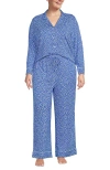 Lands' End Cooling 2 Piece Pajama Set In Sapphire Gem Blue Floral Vine