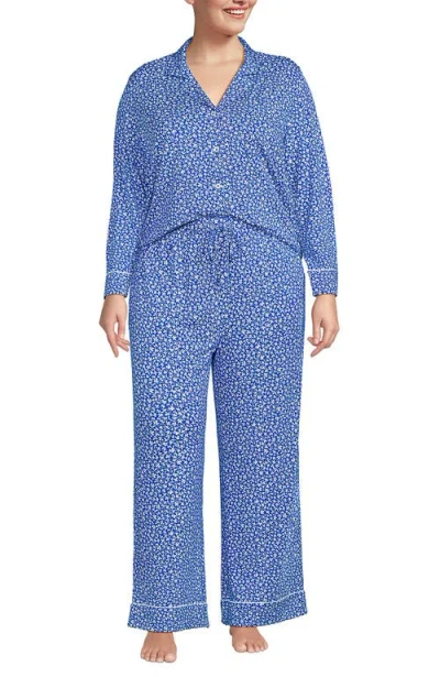 Lands' End Cooling 2 Piece Pajama Set In Sapphire Gem Blue Floral Vine