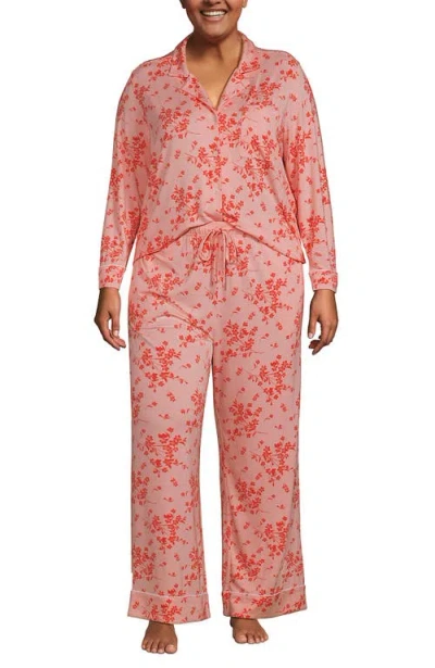 Lands' End Cooling 2 Piece Pajama Set In Sunset Coral Snowdrop Floral