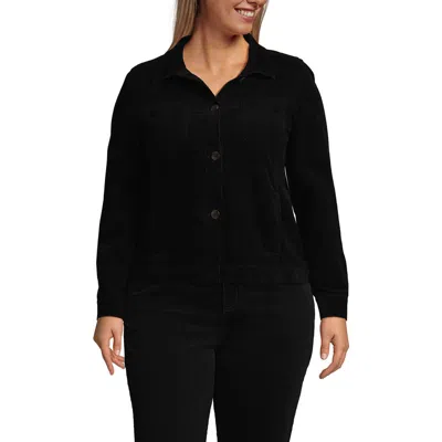 Lands' End Plus Size Corduroy Cropped Button Front Jacket In Black