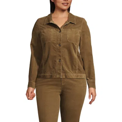 Lands' End Plus Size Corduroy Cropped Button Front Jacket In Dark Toffee