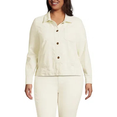 Lands' End Plus Size Corduroy Cropped Button Front Jacket In Ivory