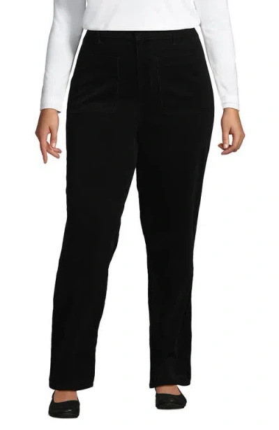 Lands' End Plus Size Corduroy High Rise Rail Straight Leg Pants In Black