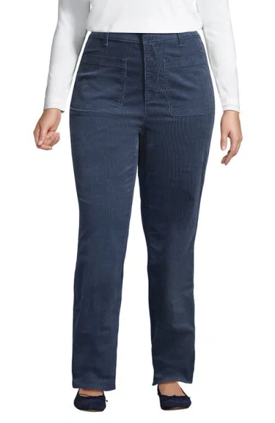 Lands' End Plus Size Corduroy High Rise Rail Straight Leg Pants In Black