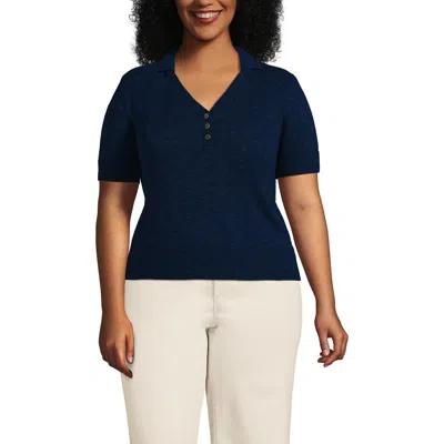 Lands' End Plus Size Cotton Blend Short Sleeve Polo Sweater In Multi