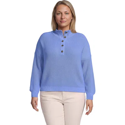 Lands' End Plus Size Cotton Button Up Henley Sweater In Animal Print