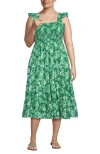 Lands' End Chambray Smocked Dress With Ruffle Straps In Vibrant Clover Romantic Floral