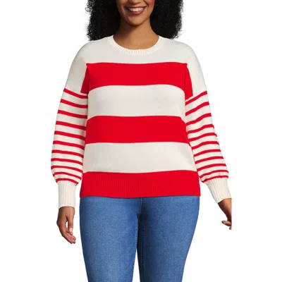 Lands' End Plus Size Cotton Drifter Novelty Jacquard Crew Neck Sweater In Multi