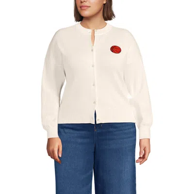 Lands' End Plus Size Cotton Embellished Cardigan Sweater In Neutral