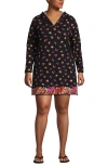 Lands' End Cotton Jersey Long Sleeve Hooded Swim Cover-up Dress In Black Meadow Floral Border