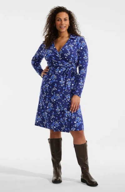 Lands' End Plus Size Cotton Modal Collared Wrap Dress In Blue