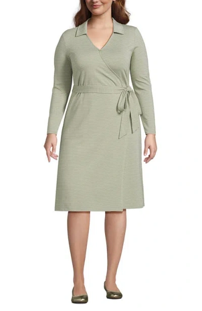 Lands' End Plus Size Cotton Modal Collared Wrap Dress In Green