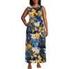 Lands' End Cotton Modal Sleeveless Tie Waist Maxi Dress In Navy Multi Floral Bloom