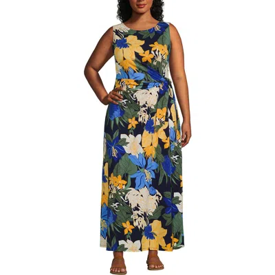 Lands' End Cotton Modal Sleeveless Tie Waist Maxi Dress In Navy Multi Floral Bloom