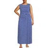 Lands' End Cotton Modal Sleeveless Tie Waist Maxi Dress In Sapphire Gem Blue Quad Stripe