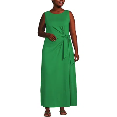 Lands' End Cotton Modal Sleeveless Tie Waist Maxi Dress In Vibrant Clover