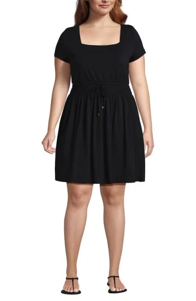 Lands' End Plus Size Cotton Modal Smocked Waist Dress In Black