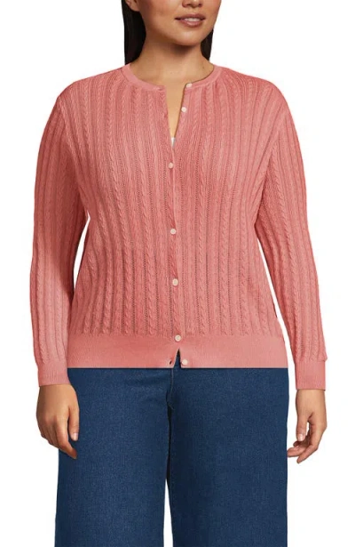 Lands' End Plus Size Cotton Pointelle Modern Cardigan Sweater In Multi