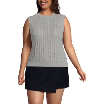 Lands' End Plus Size Cotton Pointelle Shell Sweater In Gray