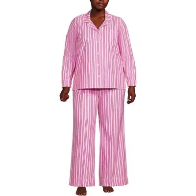 Lands' End Cotton Poplin 2 Piece Pajama Set In Apple Blossom Stripe