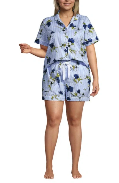 Lands' End Plus Size Cotton Poplin 2 Piece Pajama Set In Blue