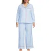 Lands' End Cotton Poplin 2 Piece Pajama Set In Brisk Blue Stripe Mini Hearts