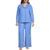 Lands' End Cotton Poplin 2 Piece Pajama Set In Brisk Blue/white