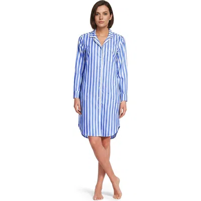 Lands' End Plus Size Cotton Poplin Long Sleeve Sleepshirt Nightgown In Blue