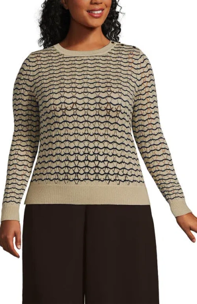 Lands' End Plus Size Cotton Viscose Button Shoulder Modern Crew Sweater In Gray