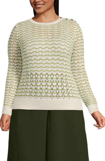 Lands' End Plus Size Cotton Viscose Button Shoulder Modern Crew Sweater In Metallic