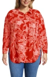 Lands' End Plus Size Cotton Voile Billowy Oversized Shirt In Red