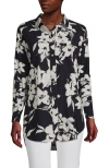 Lands' End Cotton Voile Billowy Oversized Shirt In Black Painted Flower