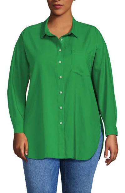 Lands' End Plus Size Cotton Voile Billowy Oversized Shirt In Green