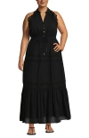 Lands' End Plus Size Cotton Voile Halter Tiered Maxi Dress In Black