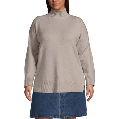Lands' End Plus Size Cozy Lofty Split Hem Turtleneck Sweater In Gray