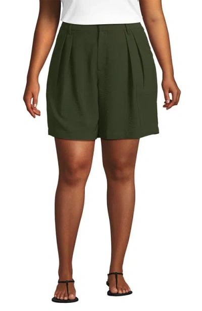 Lands' End Creaseless High Rise 7" Shorts In Dark Cilantro Green