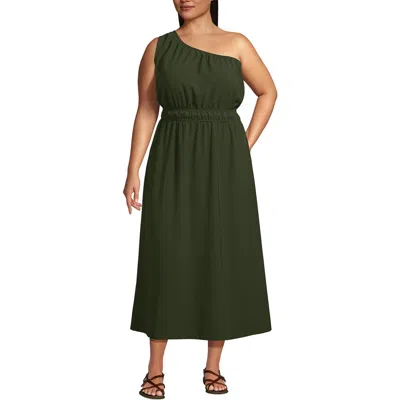 Lands' End Plus Size Creaseless One Shoulder Midi Dress