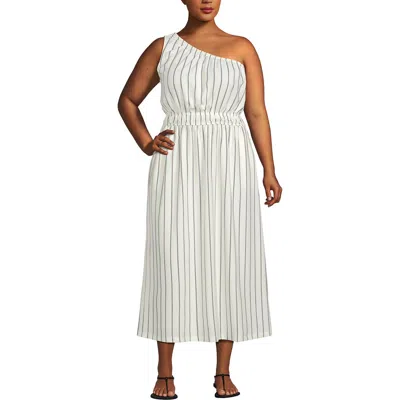 Lands' End Plus Size Creaseless One Shoulder Midi Dress