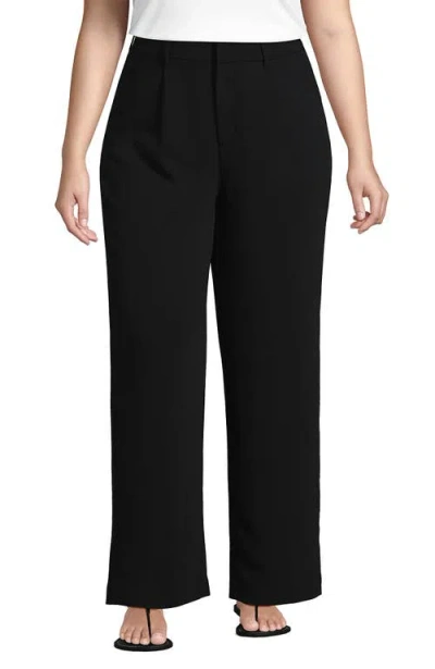Lands' End Plus Size Crepe High Rise Pleated Wide Leg Pants In Black