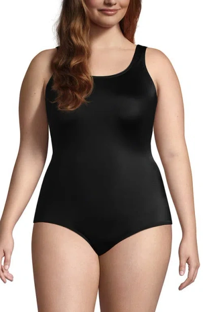 Lands' End Plus Size Dd-cup Scoop Neck Tugless Sporty One Piece Swimsuit In Black
