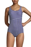 Lands' End Plus Size Dd-cup Scoop Neck One Piece Swimsuit In Deep Sea/white Media Stripe