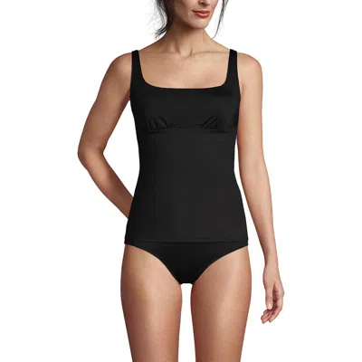 Lands' End D-cup Square Neck Underwire Tankini Top Swimsuit Adjustable Straps In Black