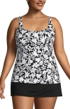Lands' End Plus Size Dd-cup Square Neck Underwire Tankini Swimsuit Top In Black Havana Floral