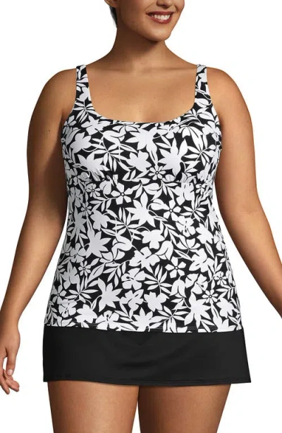Lands' End Plus Size Dd-cup Square Neck Underwire Tankini Swimsuit Top In Black Havana Floral