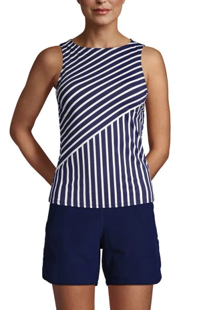 Lands' End Plus Size Dd-cup Chlorine Resistant Square Neck Underwire Tankini Top Swimsuit Adjustable In Deep Sea Mixed Diagonal Stripe