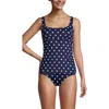 Lands' End D-cup Square Neck Underwire Tankini Top Swimsuit Adjustable Straps In Deep Sea Polka Dot