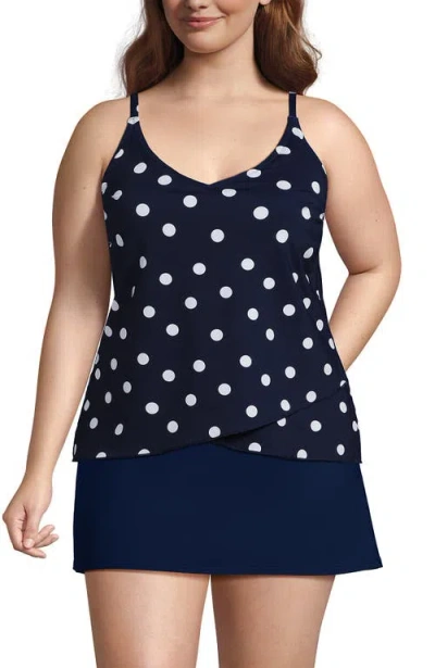 Lands' End Plus Size Dd-cup Chlorine Resistant V-neck Tulip Hem Tankini Swimsuit Top In Blue