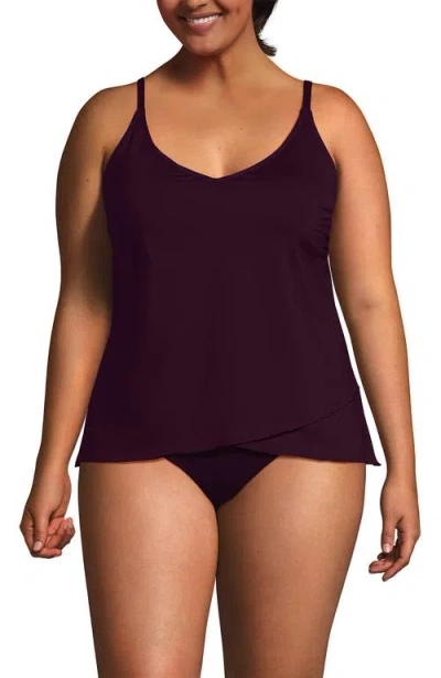 Lands' End Plus Size Dd-cup Chlorine Resistant V-neck Tulip Hem Tankini Swimsuit Top In Burgundy