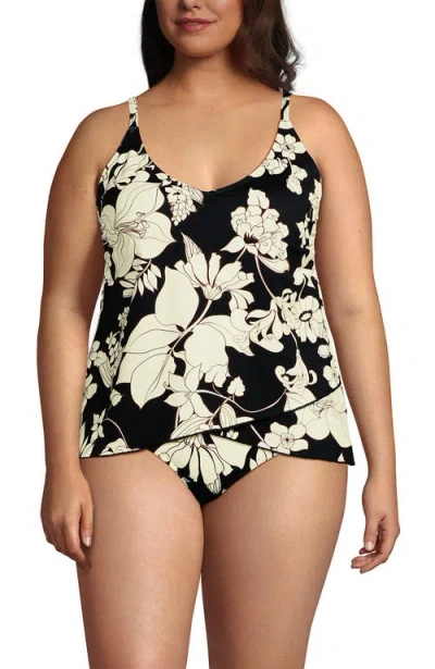 Lands' End Plus Size Dd-cup Chlorine Resistant V-neck Tulip Hem Tankini Swimsuit Top In Multi