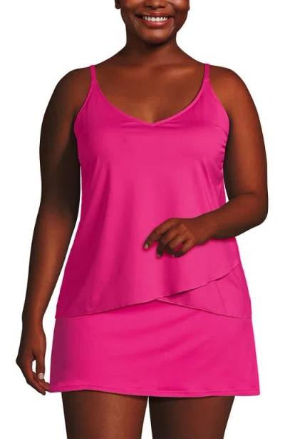 Lands' End Plus Size Dd-cup Chlorine Resistant V-neck Tulip Hem Tankini Swimsuit Top In Prism Pink
